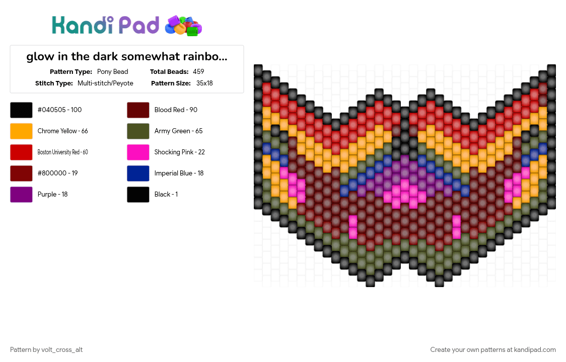 glow in the dark somewhat rainbow mask - Pony Bead Pattern by volt_cross_alt on Kandi Pad - brown, orange, red, tan