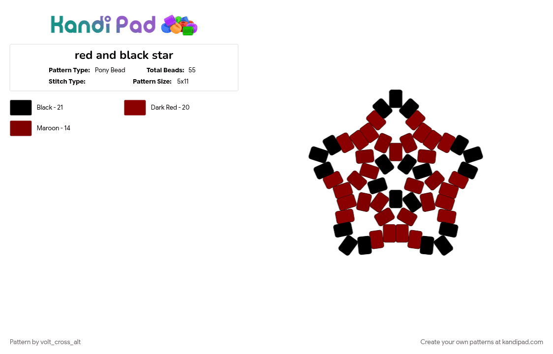 red and black star - Pony Bead Pattern by volt_cross_alt on Kandi Pad - 