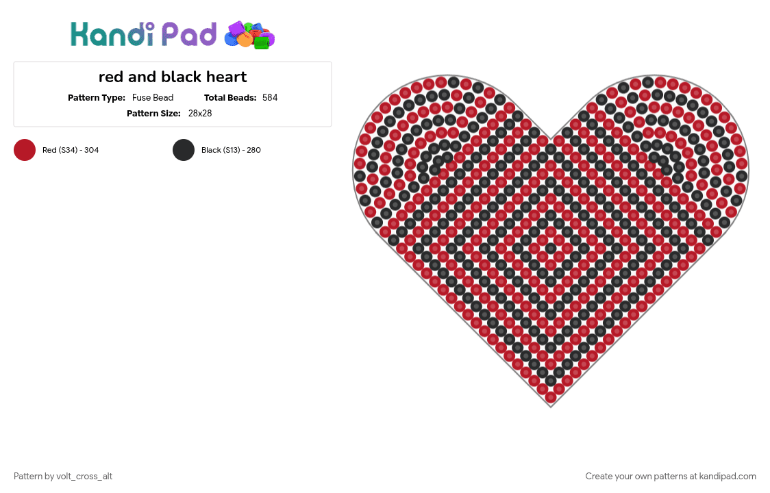 red and black heart - Fuse Bead Pattern by volt_cross_alt on Kandi Pad - black, red