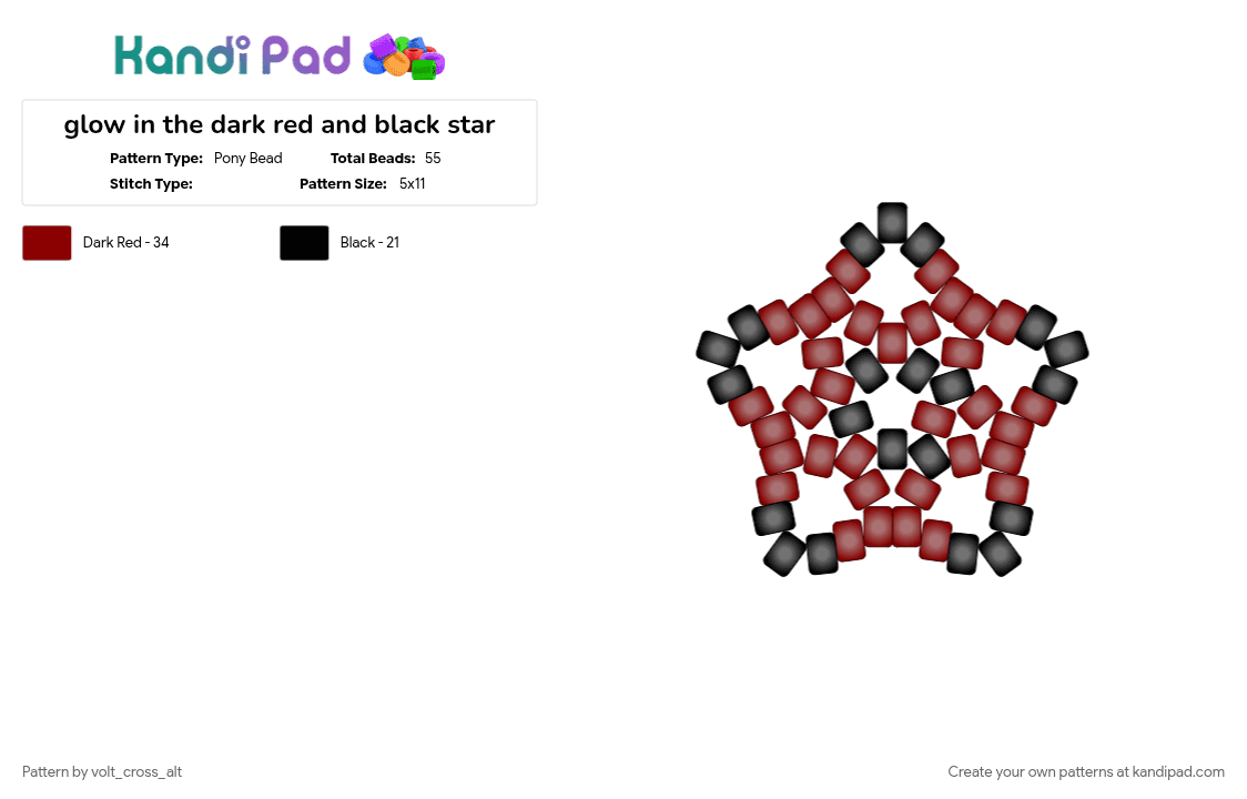 glow in the dark red and black star - Pony Bead Pattern by volt_cross_alt on Kandi Pad - 