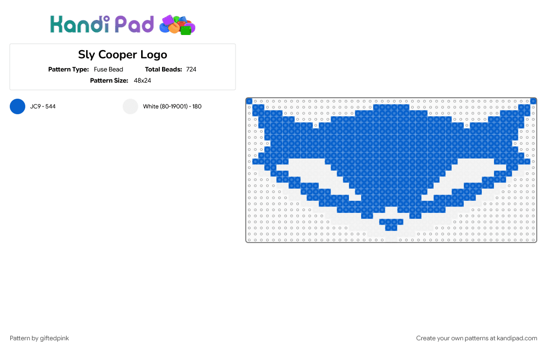 Sly Cooper Logo - Fuse Bead Pattern by giftedpink on Kandi Pad - blue