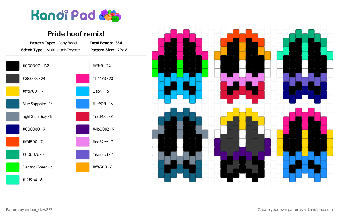 Pride hoof remix! - Pony Bead Pattern by ember_claw227 on Kandi Pad - black, blue, colorful, light blue, pink, pride, yellow