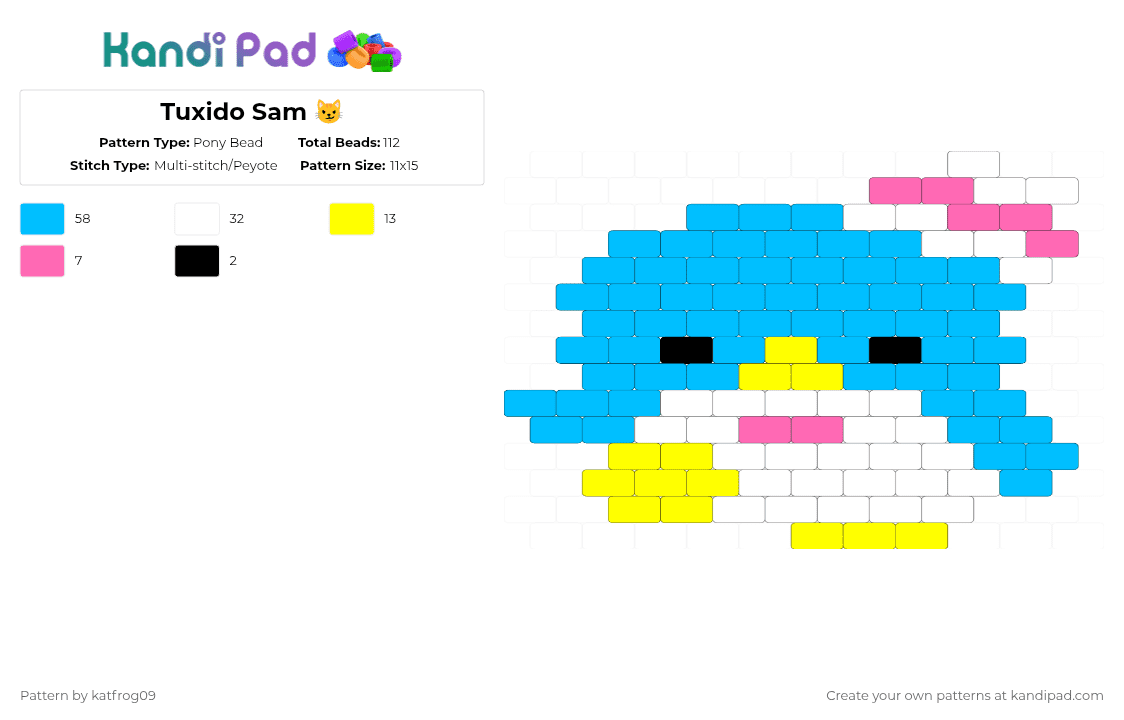 Tuxido Sam 😼 - Pony Bead Pattern by katfrog09 on Kandi Pad - light blue
