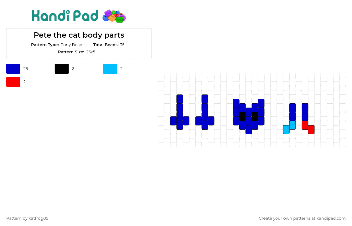 Pete the cat body parts - Pony Bead Pattern by katfrog09 on Kandi Pad - pete,cat,3d,story,book,character,blue