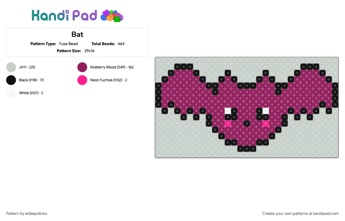 Bat - Fuse Bead Pattern by erikapolinko on Kandi Pad - pink, white