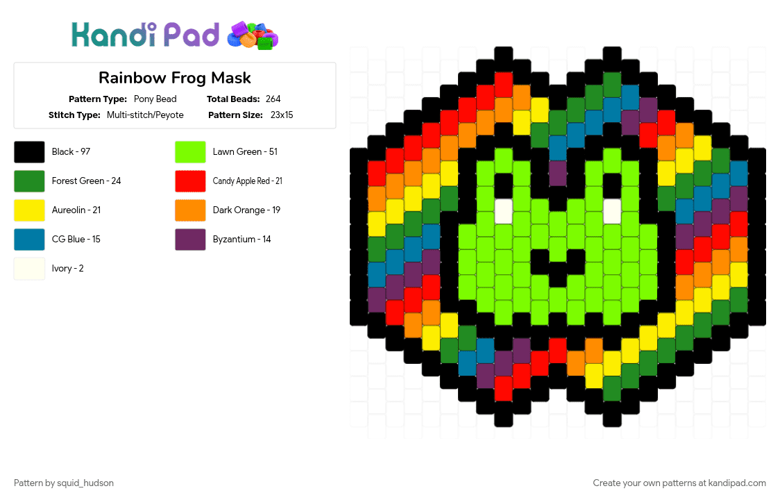 Rainbow Frog Mask - Pony Bead Pattern by squid_hudson on Kandi Pad - green