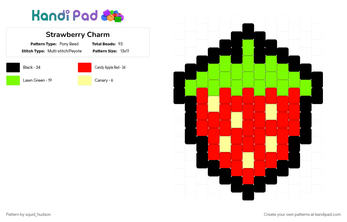 Strawberry Charm - Pony Bead Pattern by squid_hudson on Kandi Pad - cute, fruit, green, red, strawberry