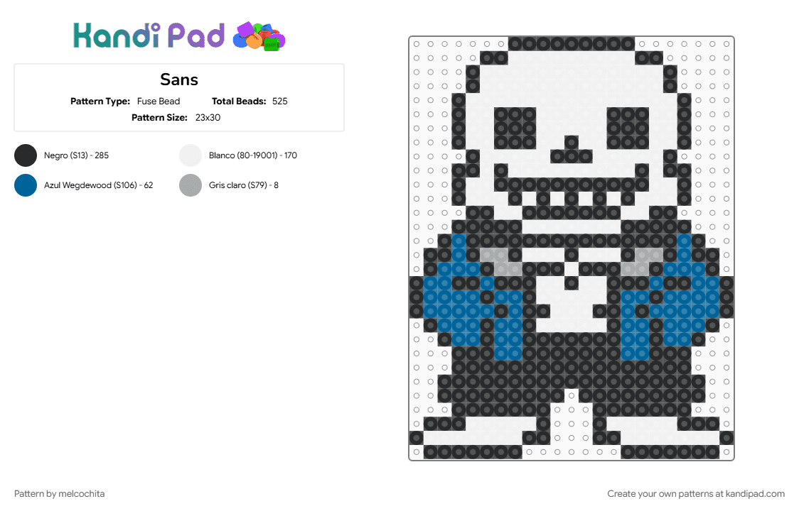 Sans - Fuse Bead Pattern by melcochita on Kandi Pad - black, blue, character, undertale, video game, white