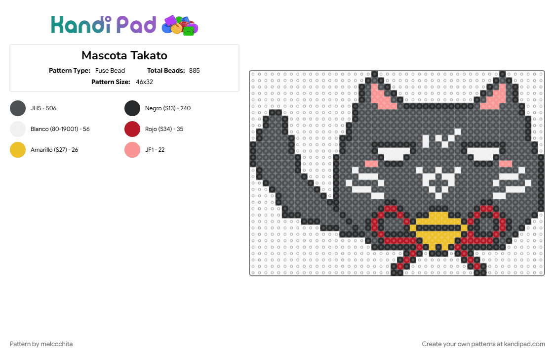 Mascota Takato - Fuse Bead Pattern by melcochita on Kandi Pad - animal, anime, dakaretai, gato, gray, manga, mi rival mas deseado