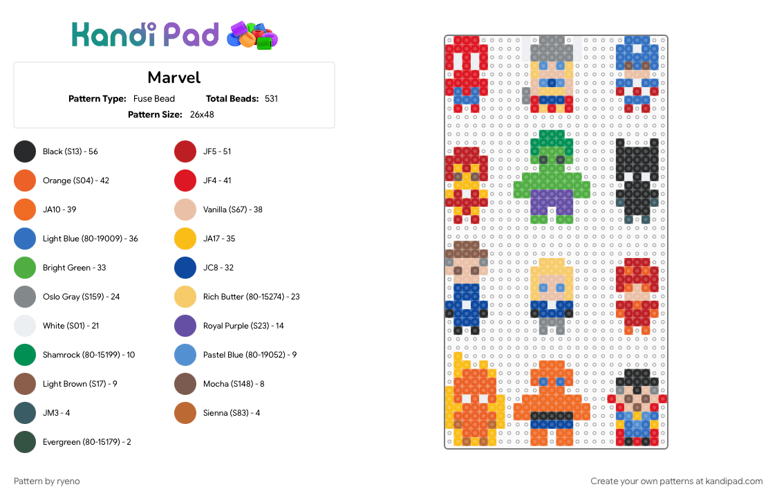 Marvel - Fuse Bead Pattern by ryeno on Kandi Pad - colorful, cotdlegends, orange, red, yellow