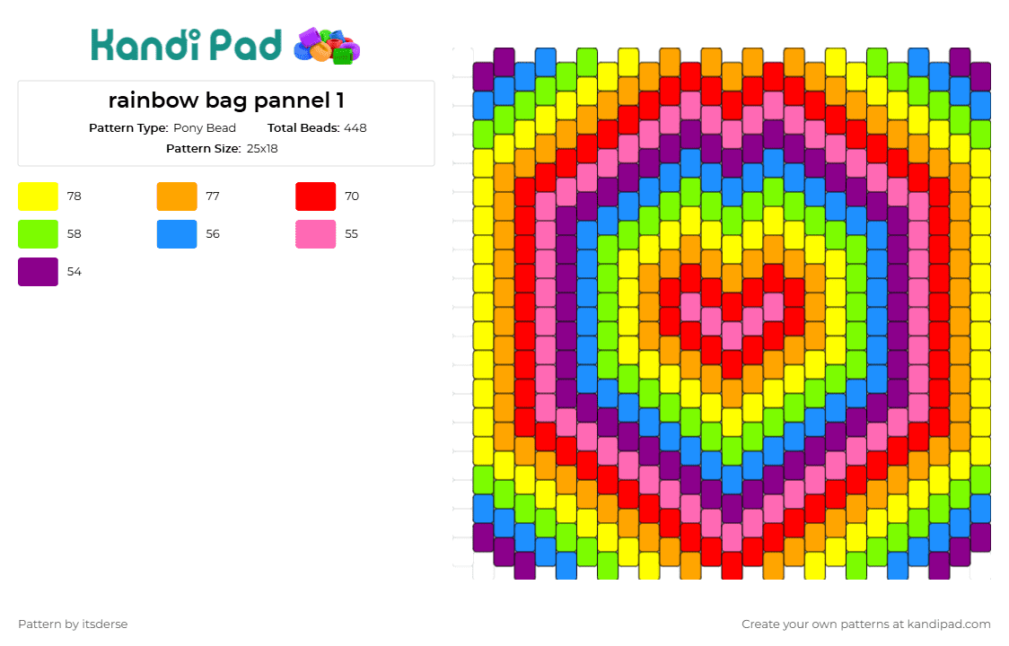 rainbow bag pannel 1 - Pony Bead Pattern by itsderse on Kandi Pad - heart,rainbow,geometric,colorful,panel,bag,bright,pink,yellow