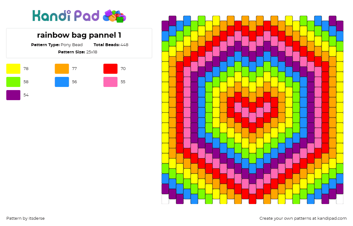 rainbow bag pannel 1 - Pony Bead Pattern by itsderse on Kandi Pad - heart,rainbow,geometric,colorful,panel,bag,bright,pink,yellow