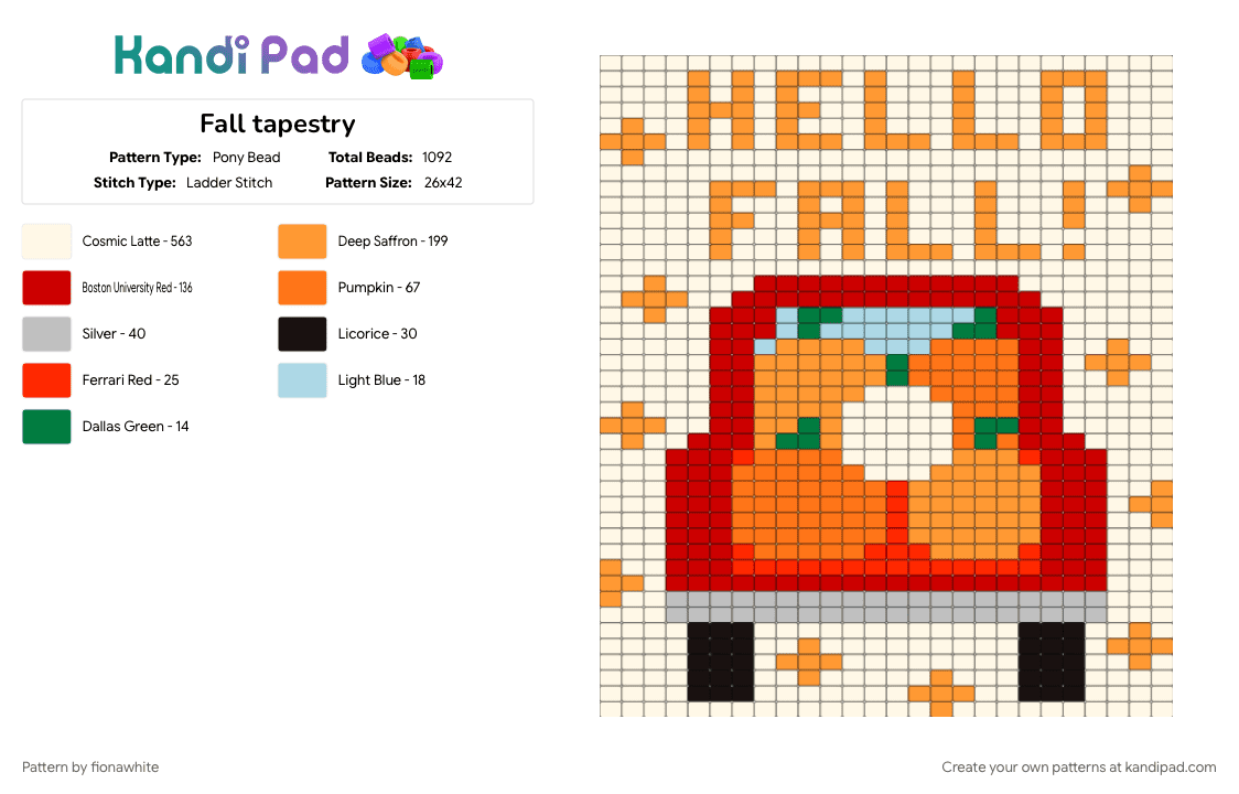 Fall tapestry - Pony Bead Pattern by fionawhite on Kandi Pad - orange, red, white