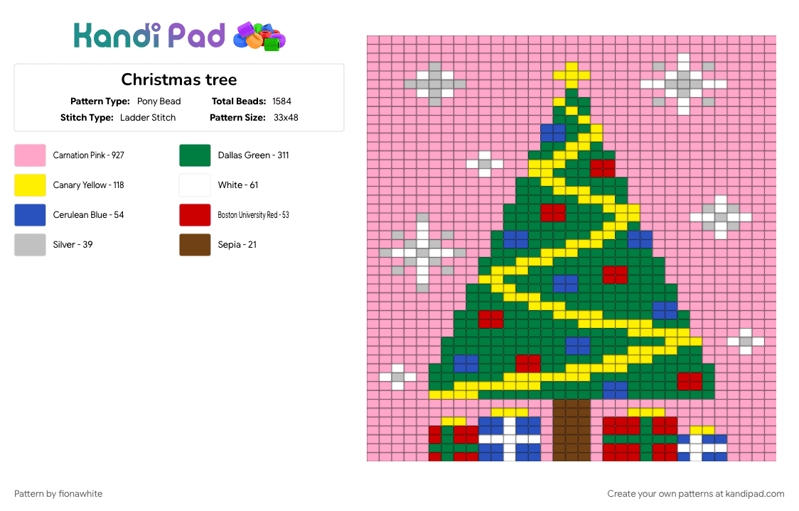 Christmas tree tapestry - Pony Bead Pattern by fionawhite on Kandi Pad - green, pink