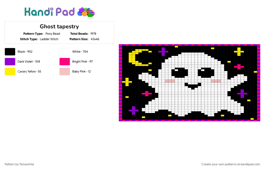 Ghost tapestry - Pony Bead Pattern by fionawhite on Kandi Pad - black, pink, purple, white