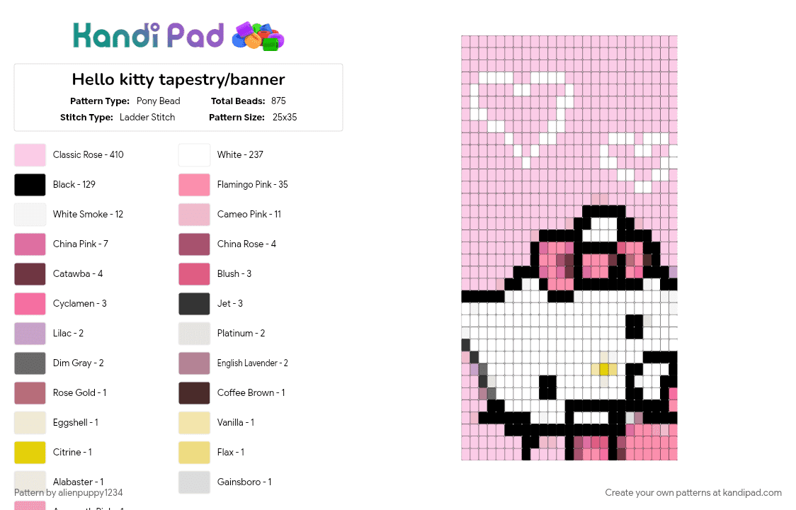 Hello kitty tapestry/banner - Pony Bead Pattern by alienpuppy1234 on Kandi Pad - banner, cute, hello kitty, pink, sanrio, tapestry