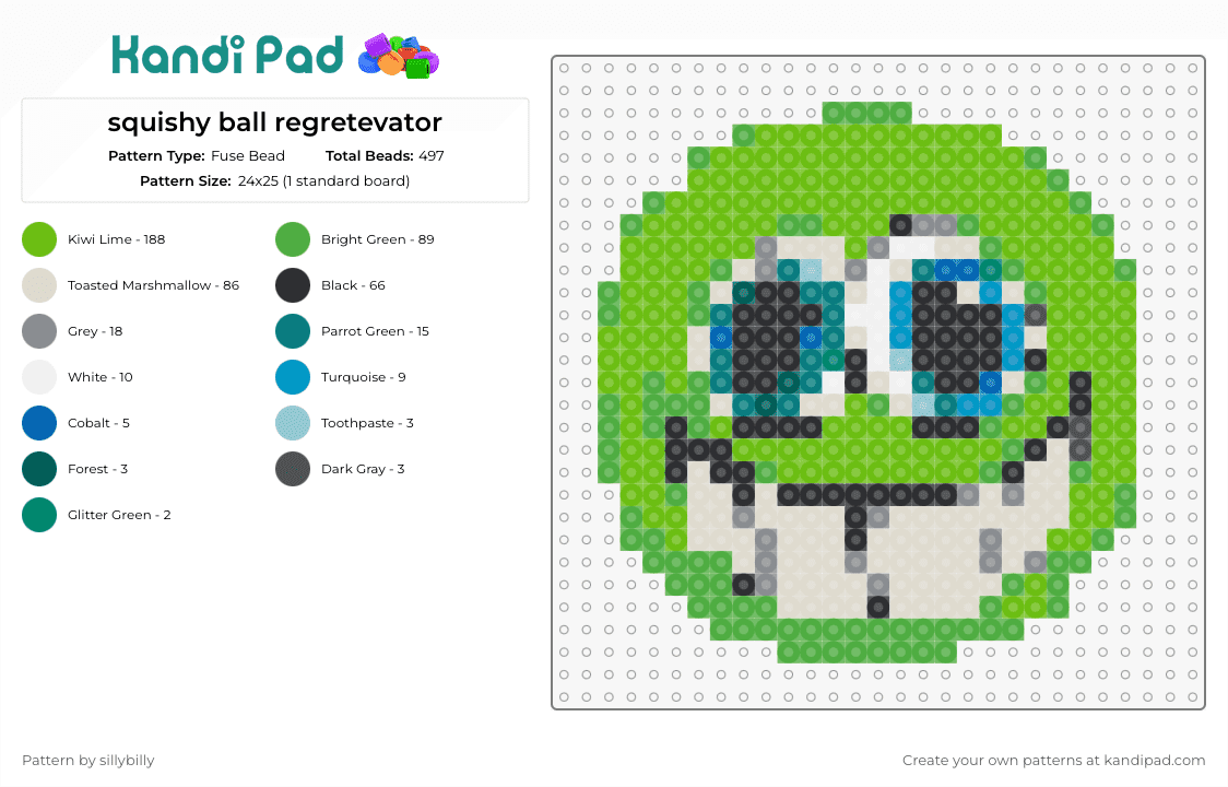 squishy ball regretevator - Fuse Bead Pattern by sillybilly on Kandi Pad - squishy ball,regretevator,roblox,character,smile,npc,video game,green