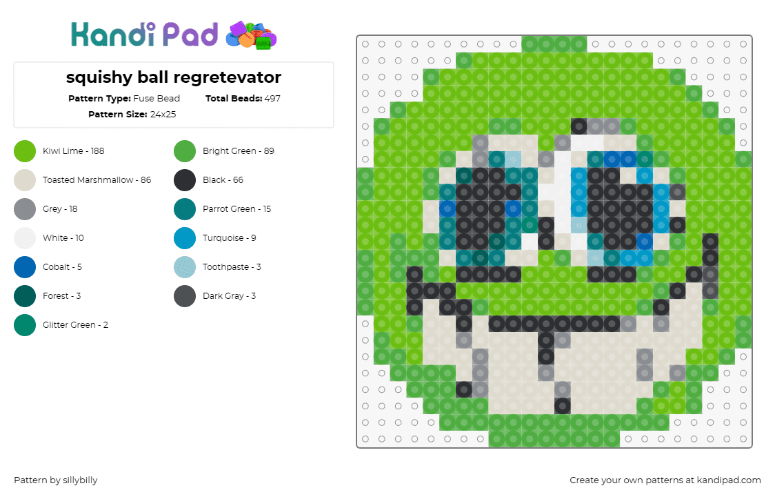 squishy ball regretevator - Fuse Bead Pattern by sillybilly on Kandi Pad - squishy ball,regretevator,roblox,character,smile,npc,video game,green