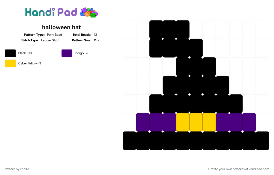 halloween hat - Pony Bead Pattern by cecilia on Kandi Pad - black, purple, yellow