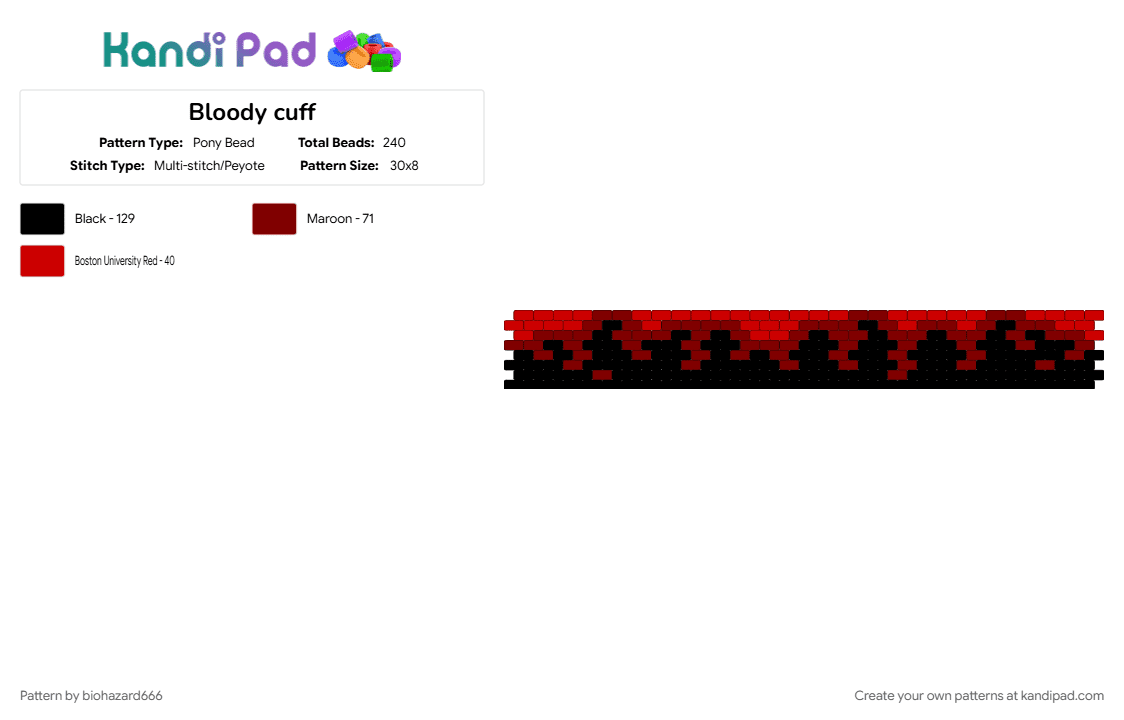 Bloody cuff - Pony Bead Pattern by biohazard666 on Kandi Pad - brown, red