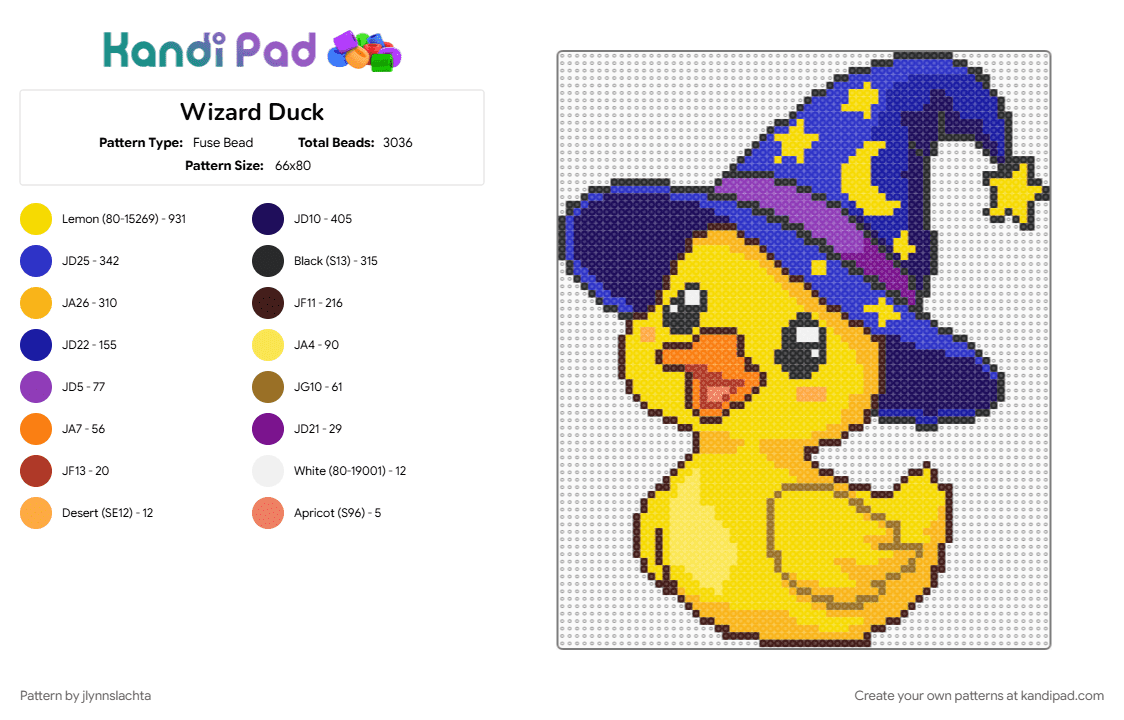 Wizard Duck - Fuse Bead Pattern by jlynnslachta on Kandi Pad - orange, purple, yellow