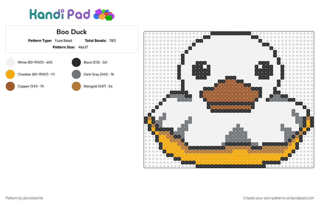 Boo Duck - Fuse Bead Pattern by jlynnslachta on Kandi Pad - costume, ducky, ghost, halloween, orange, tan, white