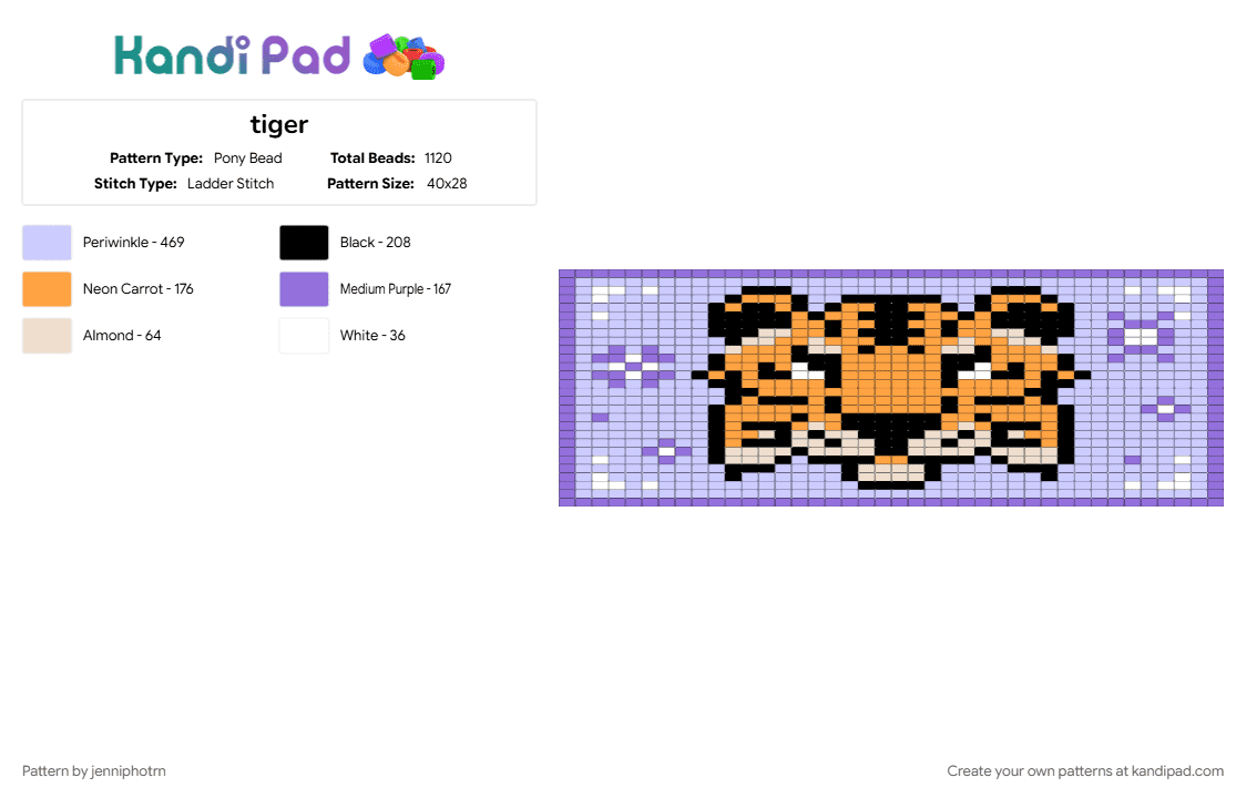 tiger - Pony Bead Pattern by jenniphotrn on Kandi Pad - pink