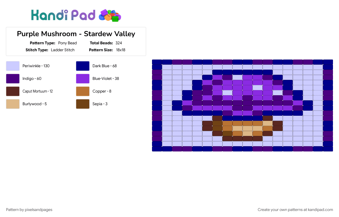 Purple Mushroom - Stardew Valley - Pony Bead Pattern by pixelsandpages on Kandi Pad - pink, purple