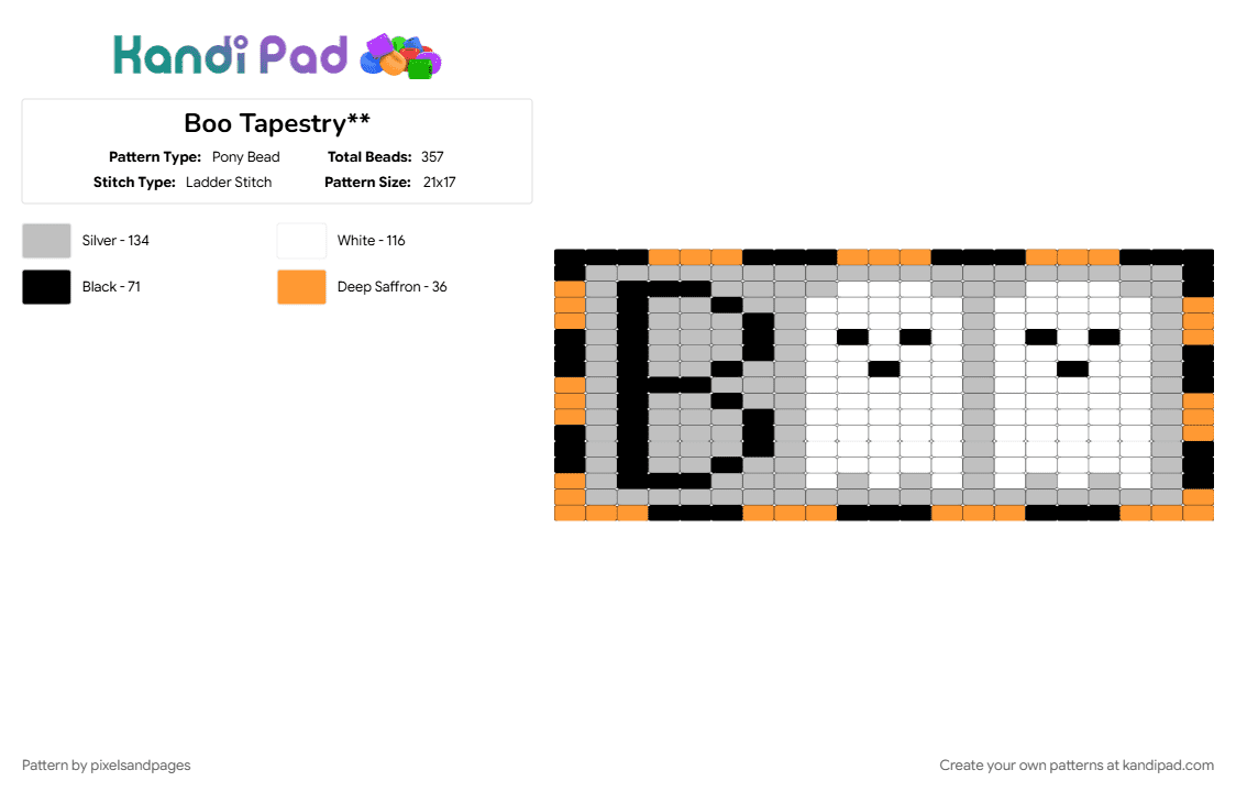 Boo Tapestry** - Pony Bead Pattern by pixelsandpages on Kandi Pad - beige