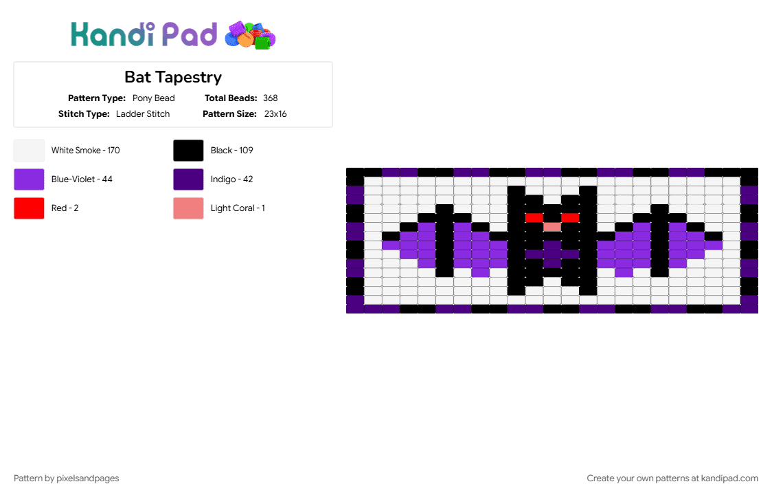 Bat Tapestry - Pony Bead Pattern by pixelsandpages on Kandi Pad - purple, white