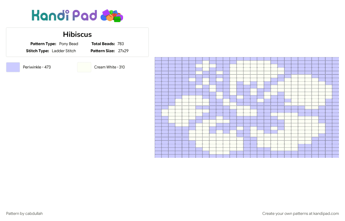 Hibiscus - Pony Bead Pattern by cabdullah on Kandi Pad - pink, white