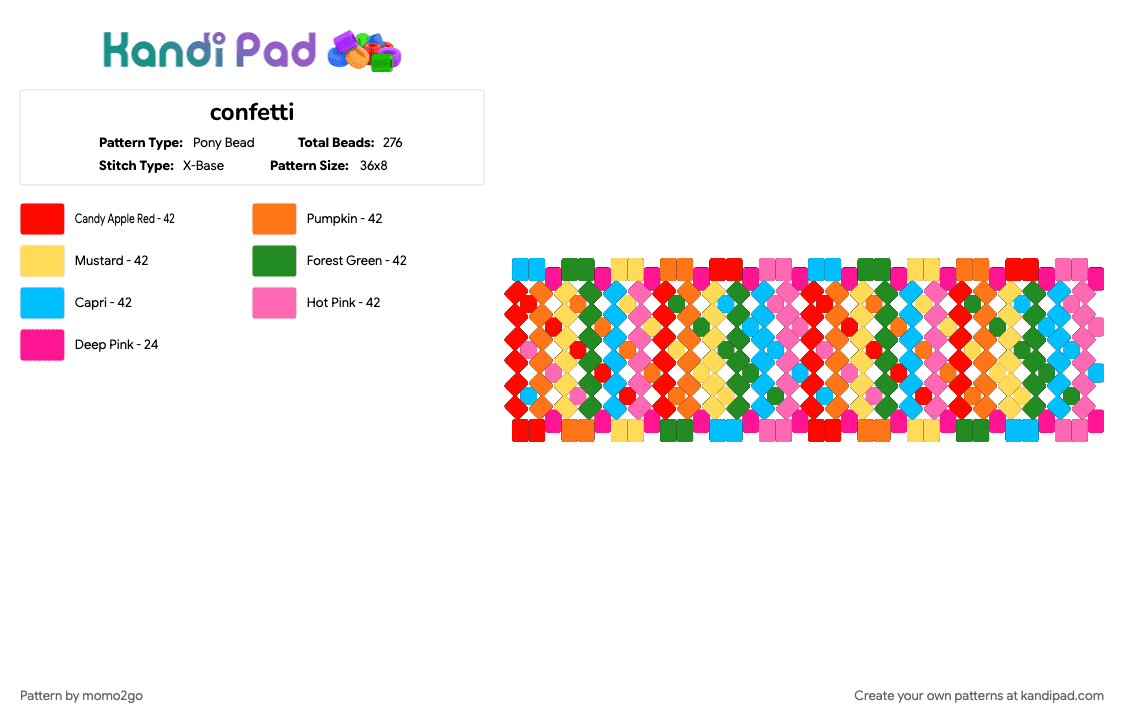 confetti - Pony Bead Pattern by momo2go on Kandi Pad - colorful, green, orange, pink