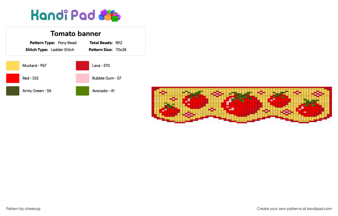 Tomato banner - Pony Bead Pattern by cheesyqi on Kandi Pad - red, yellow