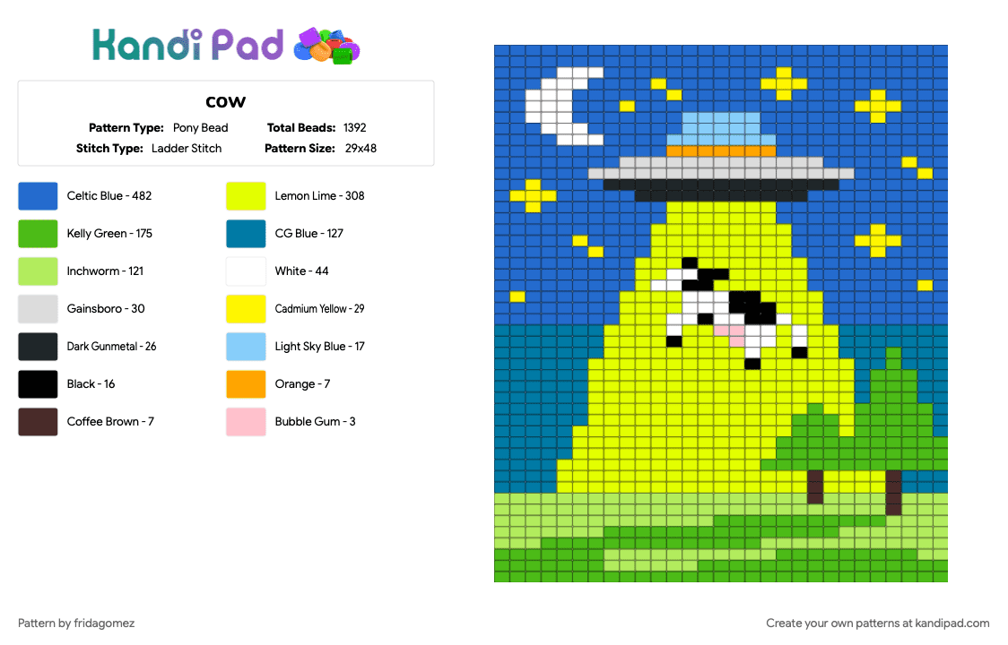 cow - Pony Bead Pattern by fridagomez on Kandi Pad - blue, green, yellow