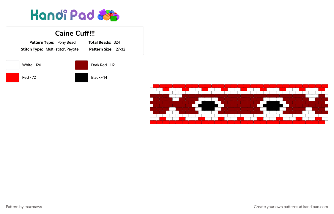 Caine Cuff!!! - Pony Bead Pattern by marsrover on Kandi Pad - red, white