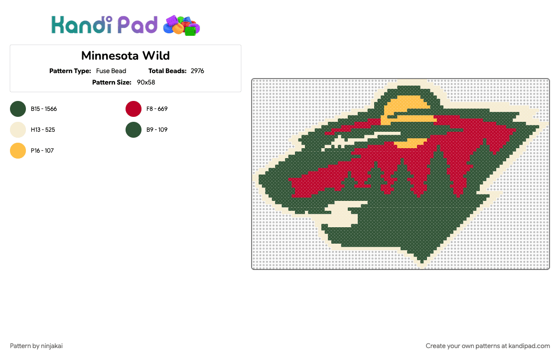 Minnesota Wild - Fuse Bead Pattern by ninjakai on Kandi Pad - gray