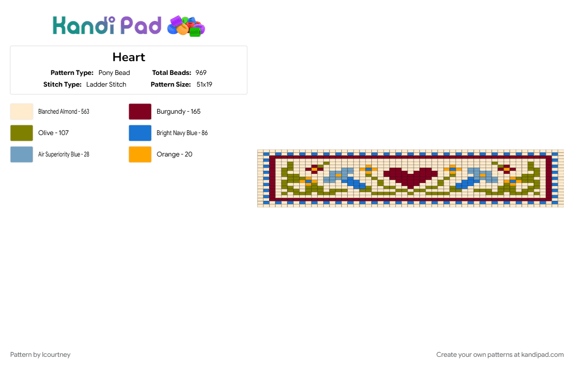 Heart - Pony Bead Pattern by lcourtney on Kandi Pad - beige, brown
