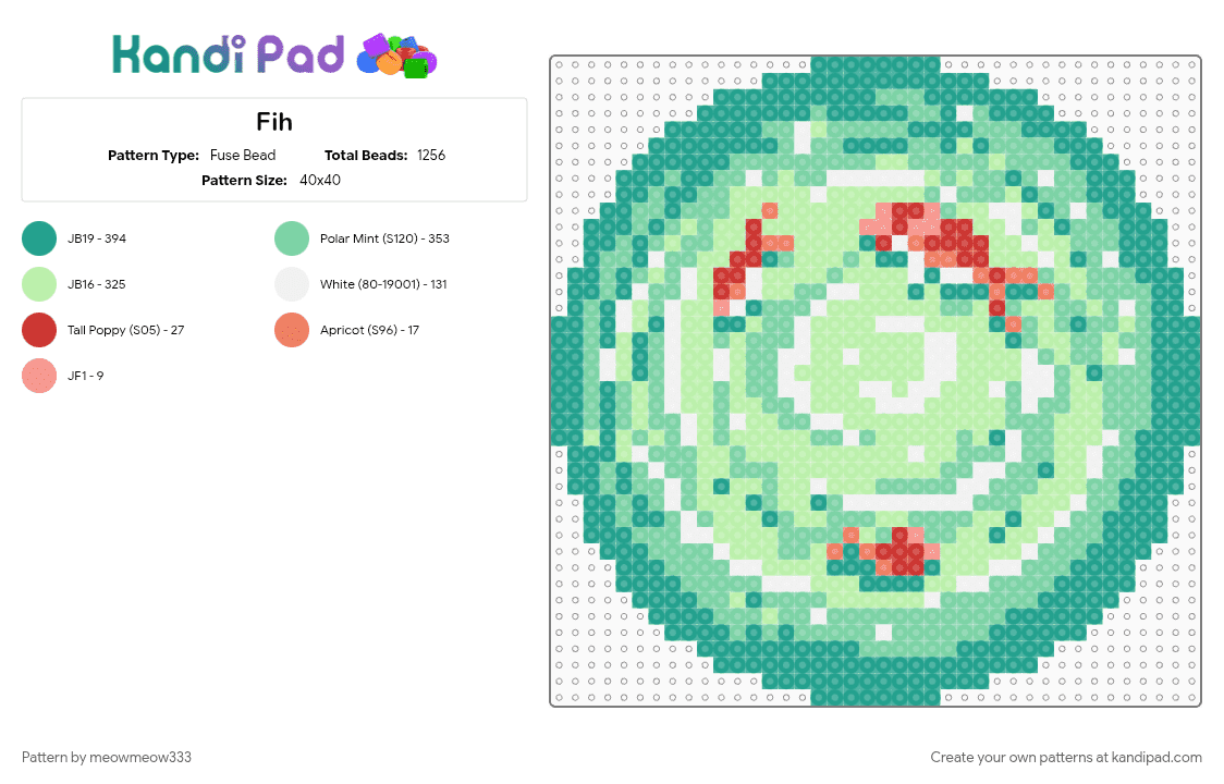 Fih - Fuse Bead Pattern by meowmeow333 on Kandi Pad - teal, yellow