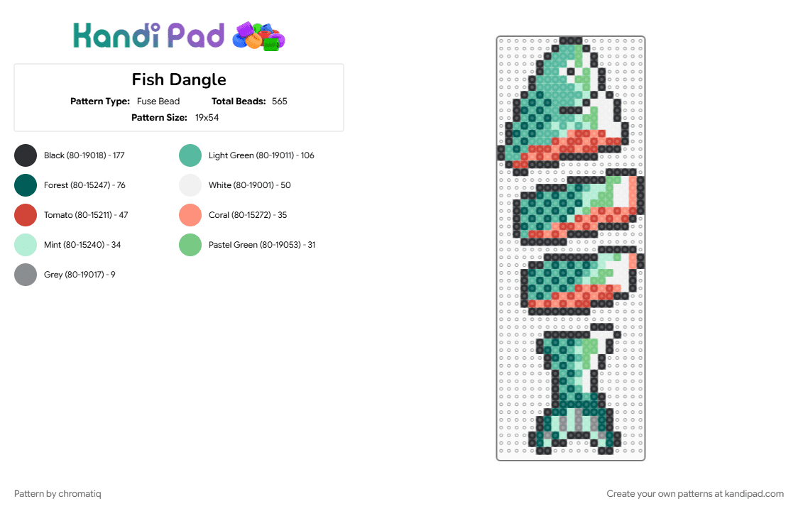Fish Dangle - Fuse Bead Pattern by chromatiq on Kandi Pad - animal, fish, gray, teal
