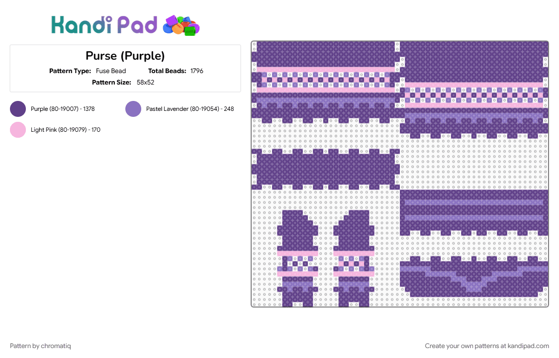 Purse (Purple) - Fuse Bead Pattern by chromatiq on Kandi Pad - 3d, accessory, bag panel, purple, purse