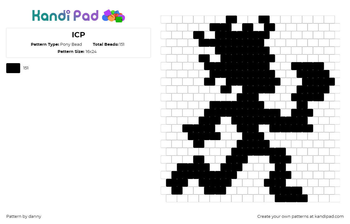 ICP - Pony Bead Pattern by danny on Kandi Pad - icp,insane clown posse,logo,silhouette,juggalo,knife,music,rap,black