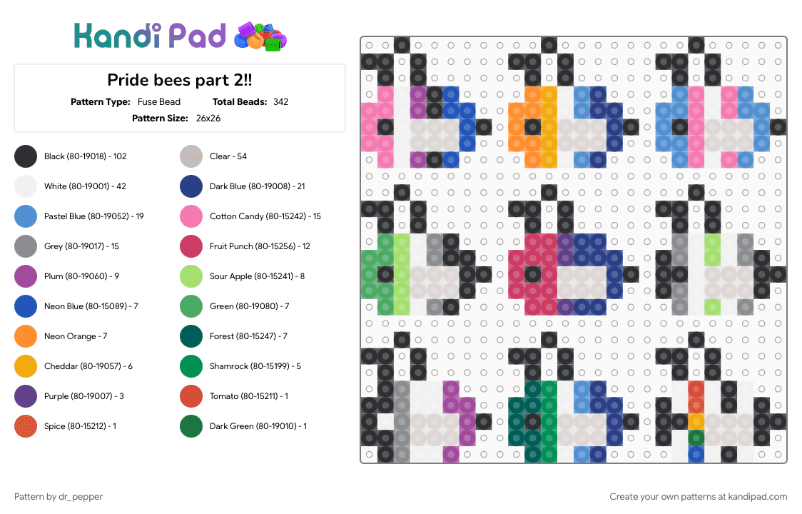 Pride bees part 2!! - Fuse Bead Pattern by dr_pepper on Kandi Pad - bees, beige, colorful, green, pink, pride