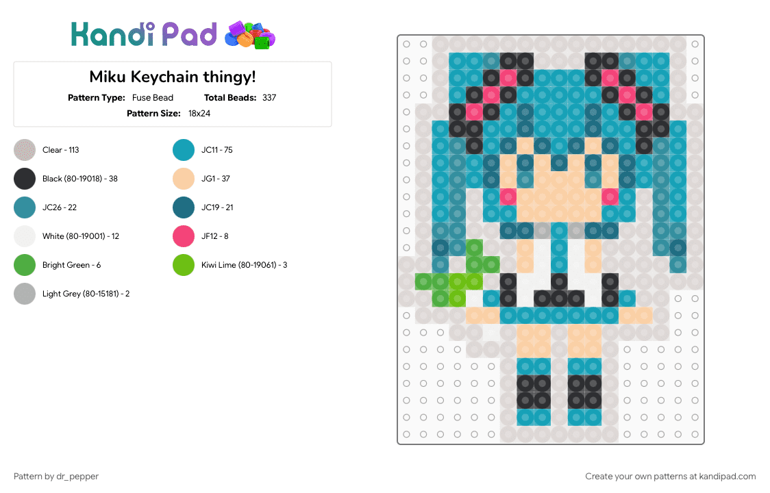 Miku Keychain thingy! - Fuse Bead Pattern by dr_pepper on Kandi Pad - beige, fusebead, hatsune miku, keychain, teal, vocaloid