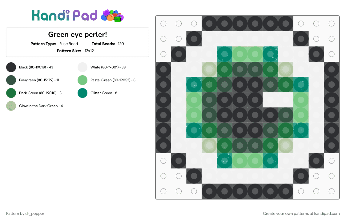 Green eye perler! - Fuse Bead Pattern by dr_pepper on Kandi Pad - eye, gray, green, necklace charm, perler, perler charm, teal, weirdcore, white