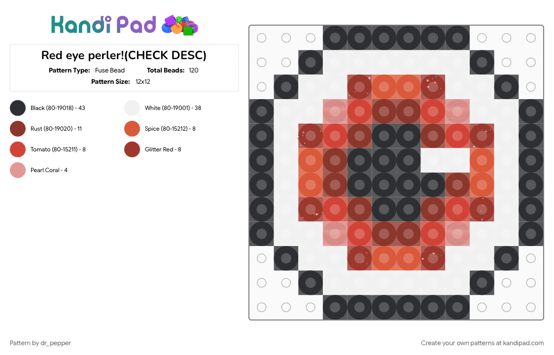 Red eye perler!(CHECK DESC) - Fuse Bead Pattern by dr_pepper on Kandi Pad - eye, necklace charm, perler, perler charm, red, weirdcore