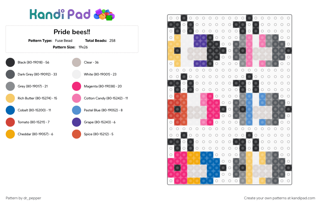 Pride bees!! - Fuse Bead Pattern by dr_pepper on Kandi Pad - bees, beige, cotdminiatures, gray, perler, pink, pride
