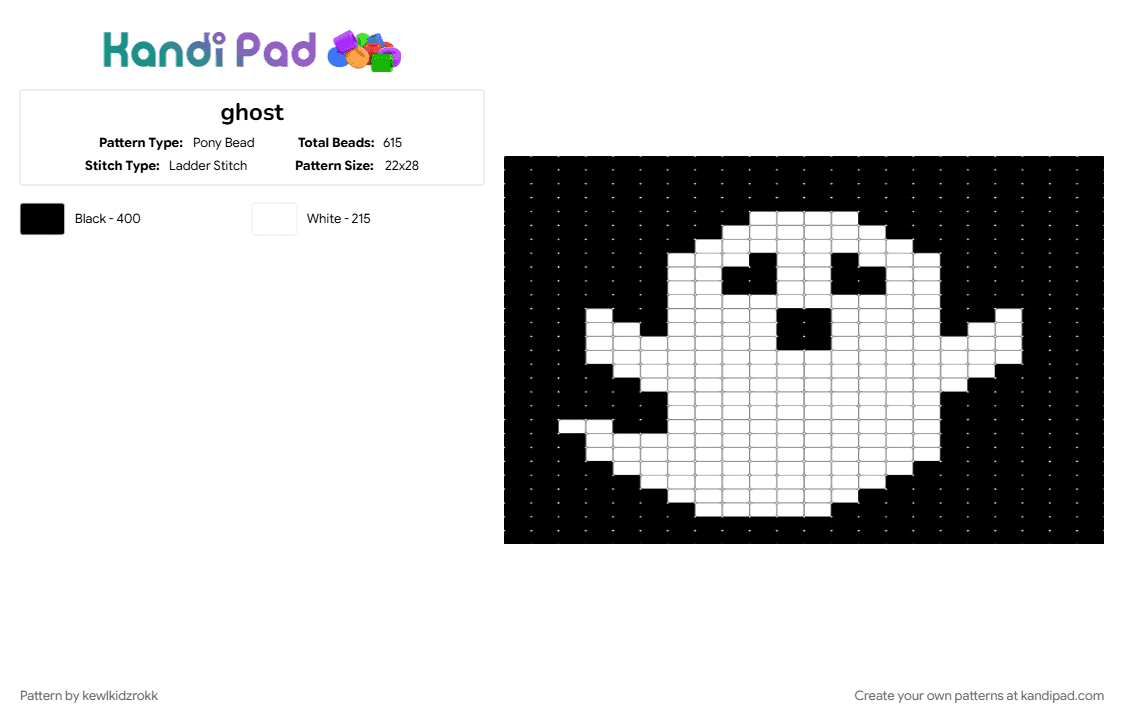 ghost - Pony Bead Pattern by kewlkidzrokk on Kandi Pad - black, white
