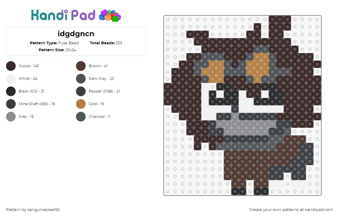 idgdgncn - Fuse Bead Pattern by sanguinesleet92 on Kandi Pad - character,brown,gray