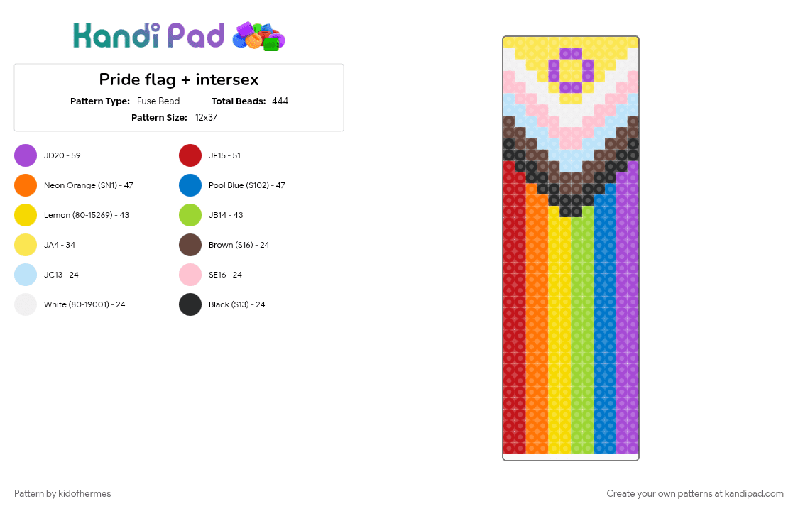 Pride flag + intersex - Fuse Bead Pattern by kidofhermes on Kandi Pad - colorful, green, orange, yellow