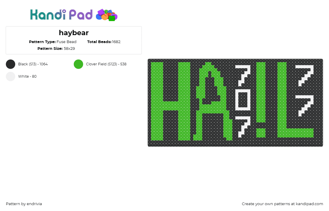 haybear - Fuse Bead Pattern by endrivia on Kandi Pad - hail,707,text,sign,green,black